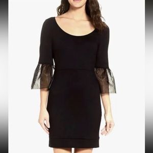 Nwt French Connection Women's Mesh Lula Stretch Bell Sleeve Mini Dress Black 6